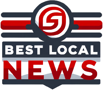 The logo for "Best Local News" is moderately detailed in red and grey, set against a flat background, conveying strength and reliability.